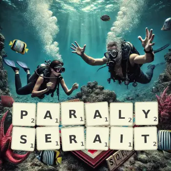 Illustration créative d'un jeu de lettres avec le mot PARALYSERAIT épelé sur le plateau.