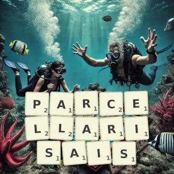 Illustration créative d'un jeu de lettres avec le mot PARCELLARISAIS épelé sur le plateau.