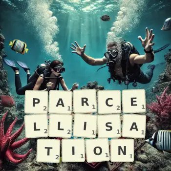 Illustration créative d'un jeu de lettres avec le mot PARCELLISATION épelé sur le plateau.
