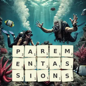 Illustration créative d'un jeu de lettres avec le mot PAREMENTASSIONS épelé sur le plateau.