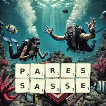 Illustration créative d'un jeu de lettres avec le mot PARESSASSE épelé sur le plateau.