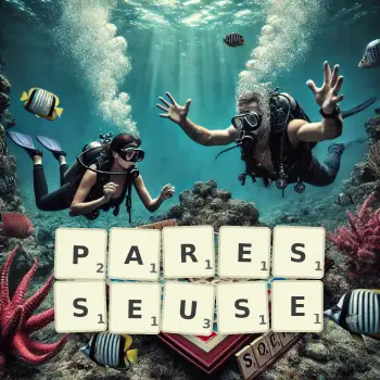 Illustration créative d'un jeu de lettres avec le mot PARESSEUSE épelé sur le plateau.