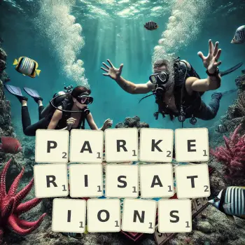 Illustration créative d'un jeu de lettres avec le mot PARKERISATIONS épelé sur le plateau.