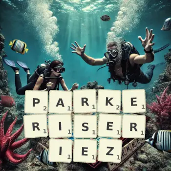 Illustration créative d'un jeu de lettres avec le mot PARKERISERIEZ épelé sur le plateau.