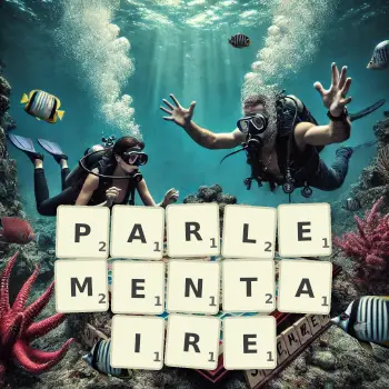 Illustration créative d'un jeu de lettres avec le mot PARLEMENTAIRE épelé sur le plateau.