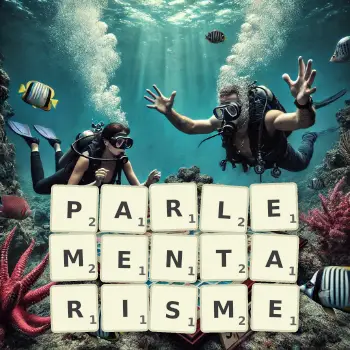 Illustration créative d'un jeu de lettres avec le mot PARLEMENTARISME épelé sur le plateau.