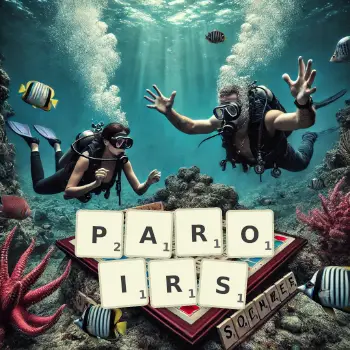 Illustration créative d'un jeu de lettres avec le mot PAROIRS épelé sur le plateau.