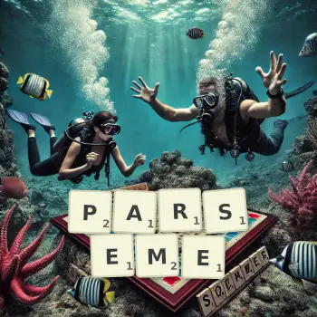 Illustration créative d'un jeu de lettres avec le mot PARSEME épelé sur le plateau.