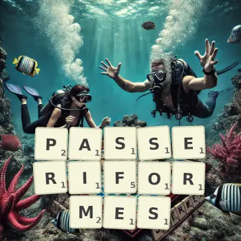 Illustration créative d'un jeu de lettres avec le mot PASSERIFORMES épelé sur le plateau.