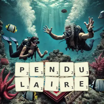 Illustration créative d'un jeu de lettres avec le mot PENDULAIRE épelé sur le plateau.