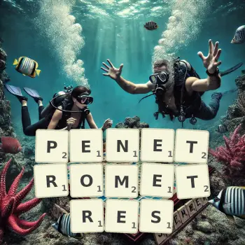 Illustration créative d'un jeu de lettres avec le mot PENETROMETRES épelé sur le plateau.