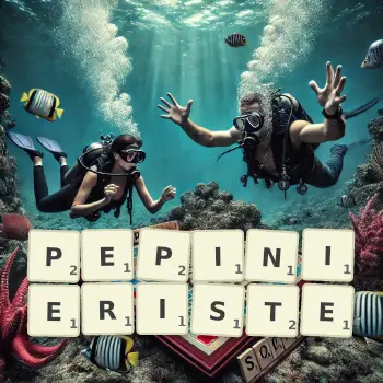 Illustration créative d'un jeu de lettres avec le mot PEPINIERISTE épelé sur le plateau.