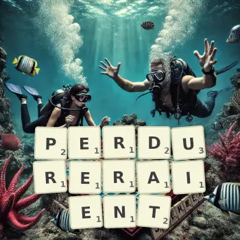 Illustration créative d'un jeu de lettres avec le mot PERDURERAIENT épelé sur le plateau.