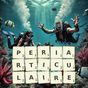 Illustration créative d'un jeu de lettres avec le mot PERIARTICULAIRE épelé sur le plateau.