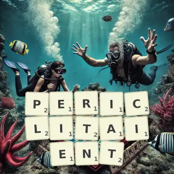 Illustration créative d'un jeu de lettres avec le mot PERICLITAIENT épelé sur le plateau.