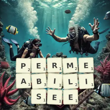 Illustration créative d'un jeu de lettres avec le mot PERMEABILISEE épelé sur le plateau.