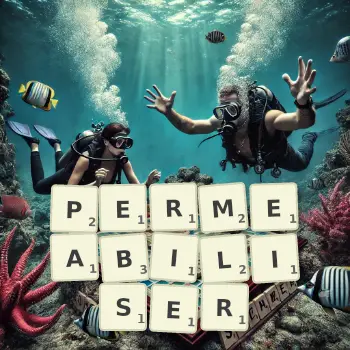 Illustration créative d'un jeu de lettres avec le mot PERMEABILISER épelé sur le plateau.