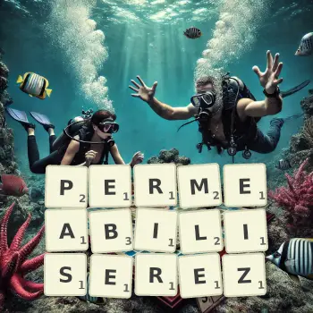 Illustration créative d'un jeu de lettres avec le mot PERMEABILISEREZ épelé sur le plateau.