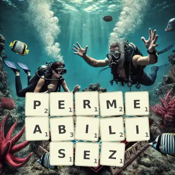 Illustration créative d'un jeu de lettres avec le mot PERMEABILISEZ épelé sur le plateau.