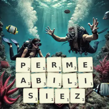 Illustration créative d'un jeu de lettres avec le mot PERMEABILISIEZ épelé sur le plateau.