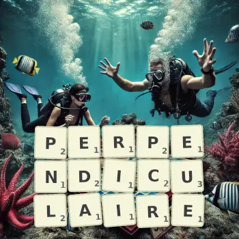 Illustration créative d'un jeu de lettres avec le mot PERPENDICULAIRE épelé sur le plateau.
