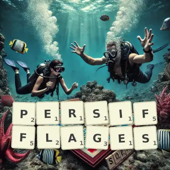 Illustration créative d'un jeu de lettres avec le mot PERSIFFLAGES épelé sur le plateau.