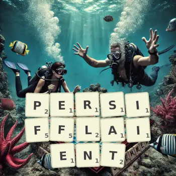 Illustration créative d'un jeu de lettres avec le mot PERSIFFLAIENT épelé sur le plateau.