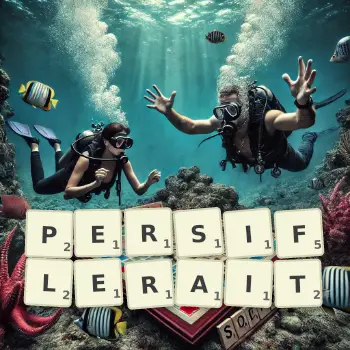 Illustration créative d'un jeu de lettres avec le mot PERSIFLERAIT épelé sur le plateau.