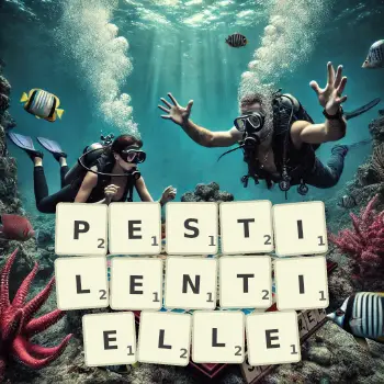 Illustration créative d'un jeu de lettres avec le mot PESTILENTIELLE épelé sur le plateau.