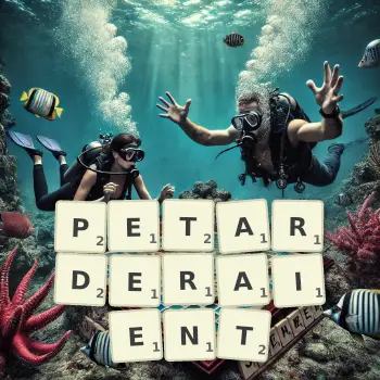 Illustration créative d'un jeu de lettres avec le mot PETARDERAIENT épelé sur le plateau.
