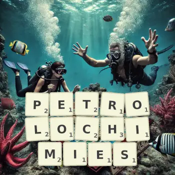Illustration créative d'un jeu de lettres avec le mot PETROLOCHIMIES épelé sur le plateau.