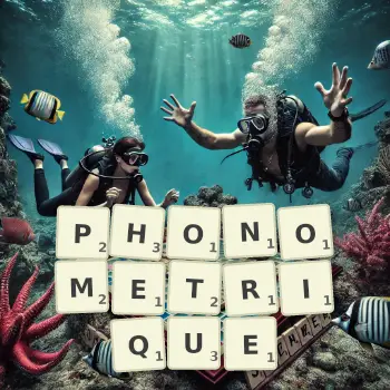 Illustration créative d'un jeu de lettres avec le mot PHONOMETRIQUE épelé sur le plateau.
