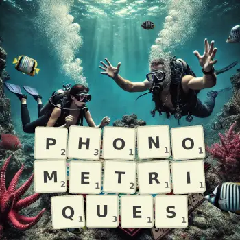 Illustration créative d'un jeu de lettres avec le mot PHONOMETRIQUES épelé sur le plateau.