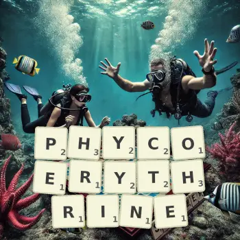 Illustration créative d'un jeu de lettres avec le mot PHYCOERYTHRINE épelé sur le plateau.