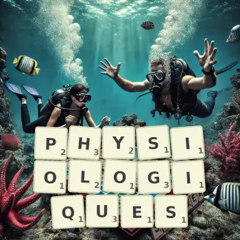 Illustration créative d'un jeu de lettres avec le mot PHYSIOLOGIQUES épelé sur le plateau.