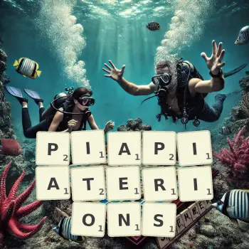 Illustration créative d'un jeu de lettres avec le mot PIAPIATERIONS épelé sur le plateau.