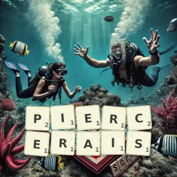Illustration créative d'un jeu de lettres avec le mot PIERCERAIS épelé sur le plateau.