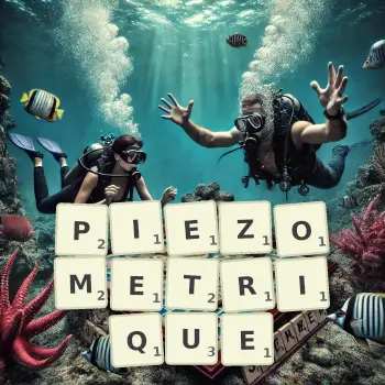 Illustration créative d'un jeu de lettres avec le mot PIEZOMETRIQUE épelé sur le plateau.