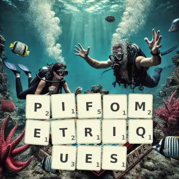 Illustration créative d'un jeu de lettres avec le mot PIFOMETRIQUES épelé sur le plateau.