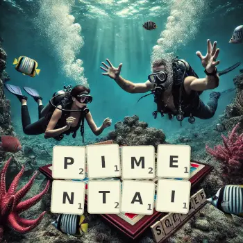 Illustration créative d'un jeu de lettres avec le mot PIMENTAI épelé sur le plateau.