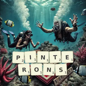 Illustration créative d'un jeu de lettres avec le mot PINTERONS épelé sur le plateau.