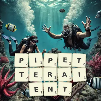 Illustration créative d'un jeu de lettres avec le mot PIPETTERAIENT épelé sur le plateau.