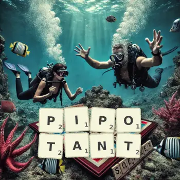 Illustration créative d'un jeu de lettres avec le mot PIPOTANT épelé sur le plateau.