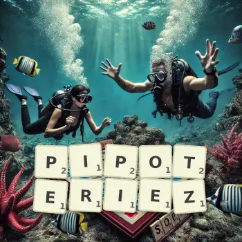 Illustration créative d'un jeu de lettres avec le mot PIPOTERIEZ épelé sur le plateau.