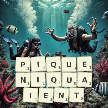 Illustration créative d'un jeu de lettres avec le mot PIQUENIQUAIENT épelé sur le plateau.
