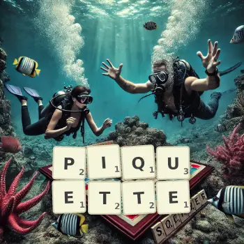 Illustration créative d'un jeu de lettres avec le mot PIQUETTE épelé sur le plateau.