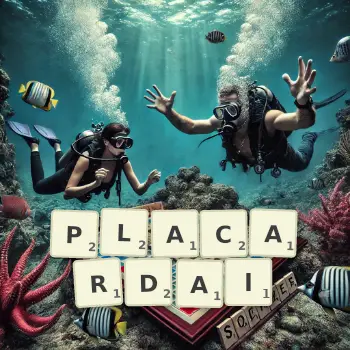 Illustration créative d'un jeu de lettres avec le mot PLACARDAI épelé sur le plateau.