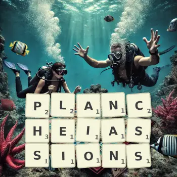 Illustration créative d'un jeu de lettres avec le mot PLANCHEIASSIONS épelé sur le plateau.