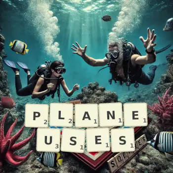 Illustration créative d'un jeu de lettres avec le mot PLANEUSES épelé sur le plateau.