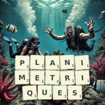 Illustration créative d'un jeu de lettres avec le mot PLANIMETRIQUES épelé sur le plateau.